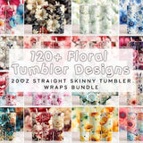 Seamless Watercolor Floral Tumbler Wrap Designs,  20oz Sublimation Tumbler Designs, Skinny Tumbler, Digital PNG, Straight Tumbler Wrap