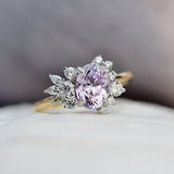 Orchid Diamond Flower Cluster Engagement Ring, Unique Oval Pink sapphire ring, Anniversary ring for wife, floral engagement ring