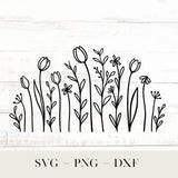 Floral Border Svg, Flower Frames Png, Tulip Svg, Doodle Flower Svg, Flower Meadow Png