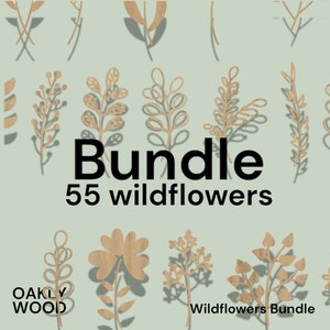Wildflowers SVG laser cut file bundle with 55 floral designs and line-art bouquet elements