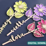 Flower Laser Cut Out Art Gift Day Acrylic wood Personalized Flower with name editable Cut Files Digital Download |#051|