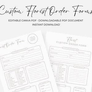 Florist order form templates bundle with printable PDF pages and editable fields