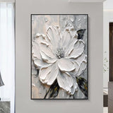 Large 3D White Flowers Oil Painting,3D Flower Canvas Wall Art,Original Floral Acrylic Painting,Heavy Texture Painting,Floral Wall Decor