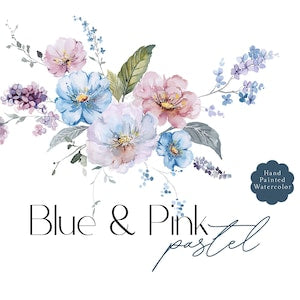 Watercolor floral bouquet set with pastel wildflowers and greenery elements