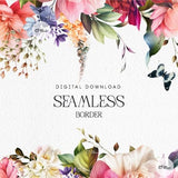 Floral seamless border, Border-frame,  Colorful flowers, Bright flowers, Wedding frame, Digital floral clipart PNG, Digital download