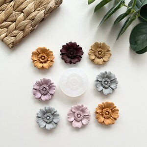 34mm poppy flower polymer clay mold with multi-color flower charm designs