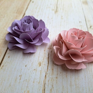 3D paper rose craft flowers, purple and pink rose cutouts