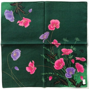 Japanese Vintage Handkerchief Poppy Kimono Pocket 21.5" x 21" I Free Delivery on order 35 USD Just buys multiple items together in Order
