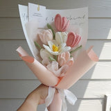 Crochet Flowers Bouquet Handmade, Finished Product, Tulip, Rose for Anniversary, Birthday, Graduation, Girlfriend, Mother love forever gift