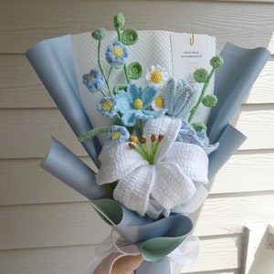 Crochet Flowers Bouquet Handmade, Finished Product, Rose,Lily,Tulip,Daisy for Anniversary,Birthday,National Girlfriend's Day boyfriend gift