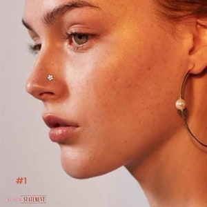 Mini L-bend nose stud with small CZ gemstone, facial piercing jewelry
