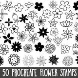 Procreate Flower Stamps, Procreate stamp set, procreate flower brushes, Procreate doodles, botanical floral stamps, 50 flower stamp bundle