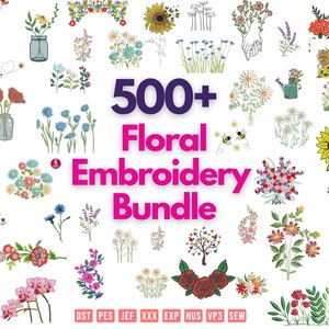Floral embroidery design bundle with 500+ designs, bouquets, vases, and flowers