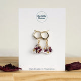 14K Gold-Plated Flower Huggies With Charm, Rose Flower Earrings for Gift, Real Flower Jewellery, Pressed Flower Earrings