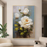 Original White Flower Oil Painting on Canvas,Large Wall Art,Abstract Floral Painting,Minimalist Art,Custom Painting,Living Room Decor Gift