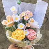 Aesthetic FLOWER bouquet pattern G. 6 in 1. Daisy, rose, tulip PDF crochet pattern. Easy crochet, diy crafts. Unique Wedding and graduation