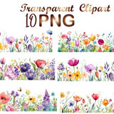 10 Floral Border Clipart, High Quality JPGs, Watercolor Clipart, Commercial Use, Digital Download, Card Making,Clip Art, Digital Craft