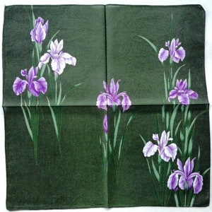 Japanese Vintage Handkerchief Iris Popular Gift 17" x 16.5" Green I Free Delivery on order 35 USD Just buys multiple items together in Order