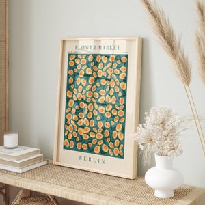 Berlin flower market poster with botanical spring floral illustration, framed print