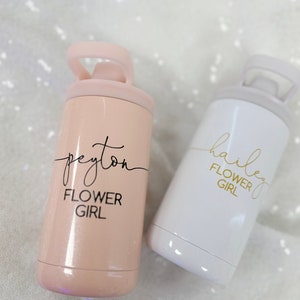 Toddler sippy water bottle, pink straw lid, 'flower girl' print