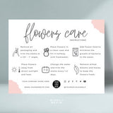Editable Flowers Care Card Template, Bouquet Care Guide, Printable Florist Care Cards, Boho Design Fresh Cut Blooms Care Instructions