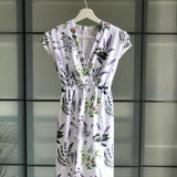 Dress for pregnancy, labor and delivery, breastfeeding, night time feeding, soft jersey cotton, flattering fit in Lavender flowers.