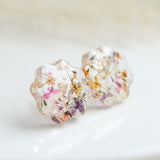 Dried Flower Earrings, Hypoallergenic Plastic Post Metal Free Earrings for Sensitive Ears, Pressed Flower Studs, Real Flower Jewelry