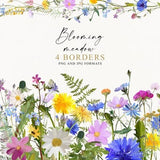 Wildflower Floral Borders, Summer Meadow Flowers, Flower Borders, Digital Clipart Png, Flower Clipart, Wedding Clipart Png