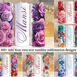 20oz skinny tumbler wrap with purple floral roses and cursive text, sublimation design