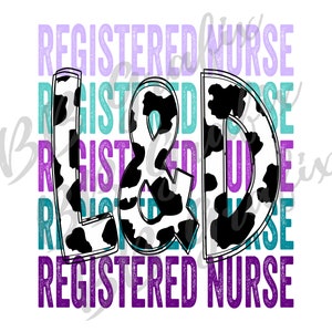 Registered nurse printable graphic with black-and-white cow print stethoscope