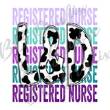 Digital Png File L&D Registered Nurse Stacked Cow Print Printable Dtf Dtg Waterslide Sticker  Sublimation Design INSTANT DOWNLOAD