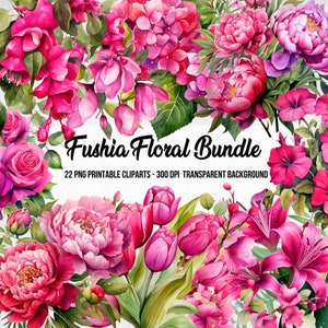 Pink floral digital clipart bundle with watercolor-style peonies and tulips