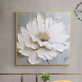 Large White Flower Oil Painting On Canvas,Original Abstract Floral Painting,Heavy Textured Floral Landscape Wall Art,Flower Acrylic Painting