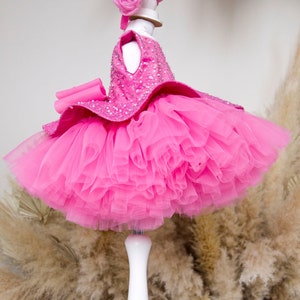 Hot pink toddler tutu dress with sparkling sequin bodice and layered tulle skirt