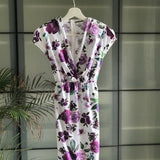 Dress for pregnancy, labor and delivery, breastfeeding, night time feeding, soft jersey cotton, in Purple flowers. Baby boy or girl.
