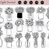 Flower Vase SVG file, Flower SVG files, Flower cut files, Floral Vase, Flower Bouquet Svg, Vase cut file, Floral Clipart, Vector, Eps, Dxf