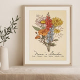 Birth Flower Bouquet Print |  Personalized Gift | Gift for Mom Grandma Garden | Month Flower Art | Gift for Christmas, Mother's Day