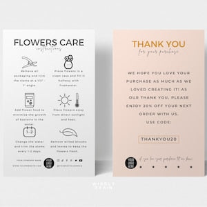 Mini flowers care card template with Flowers Care and Thank You sections