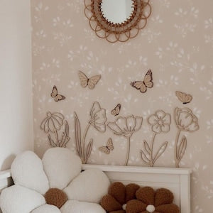Wooden wildflower wall decor with butterfly and flower cutouts