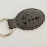 Name Birth Month Flower Keychain Personalized Flower Keychain Leatherette Engraved Keychain Gift Customized Gift Handmade Gift for her