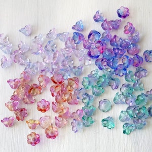 Assorted 12mm bell flower glass beads, translucent pastel mix for jewelry making