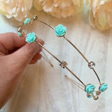Blue Flower On Gold Hairband | Gold Double Band Hairband For Wedding | Flower Girl Blue and Gold Headband | Wedding Blue and Gold Hairband