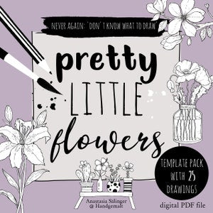 Digital PDF template pack with pretty little flowers floral motif drawings