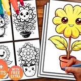 50+ Kawaii Coloring Pages, Floral Coloring Page, Flower Coloring Page, Flower Colouring, Colorful Flowers, Kawaii Coloring Sheets, Printable