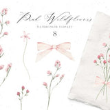 Watercolor Pink Wildflowers Clipart Delicate Meadow Floral Bouquets Wild Flowers Clip Art Blossom Arrangements png Wedding Invitation