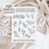 Printable Floral Leaves Embroidery Patterns Sheet, Flower Hand Embroidery, DIY Embroidery Patch Designs, Download For Stick And Stitch DIY
