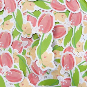 Cute flower and kawaii animal matte vinyl sticker sheet with bunny faces