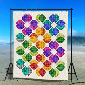 Colorful diamond patchwork quilt panel with multicolor flower motif