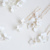 White Porcelain Flower Hairpins for Bridal, Bridal Party Jewellery, Up do Hair Accessories, Bridesmaid White Flower Pins, Wedding Headpiece