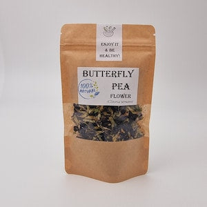 Butterfly pea flower tea, dried petals in kraft pouch